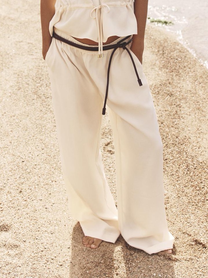 Zara Wide Leg Pants In Cream Size M
